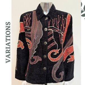 Boho Drama Meets Vintage Whimsy – Variations Embroidered Velvet Jacket Medium